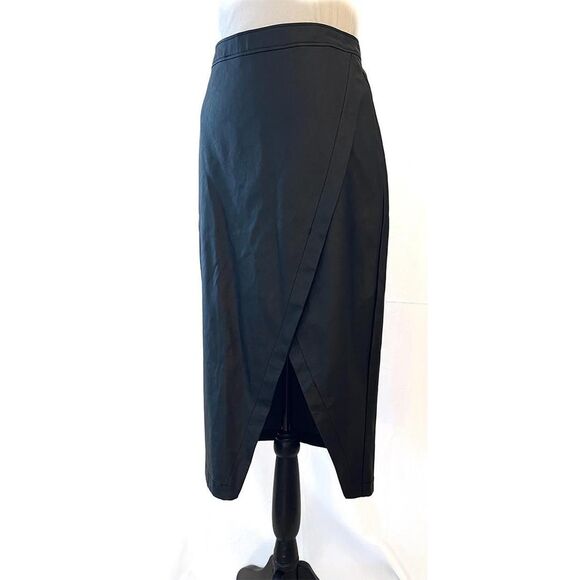 Abercrombie & Fitch Faux Wrap Skirt | Black Vegan Leather - Picture 1 of 8